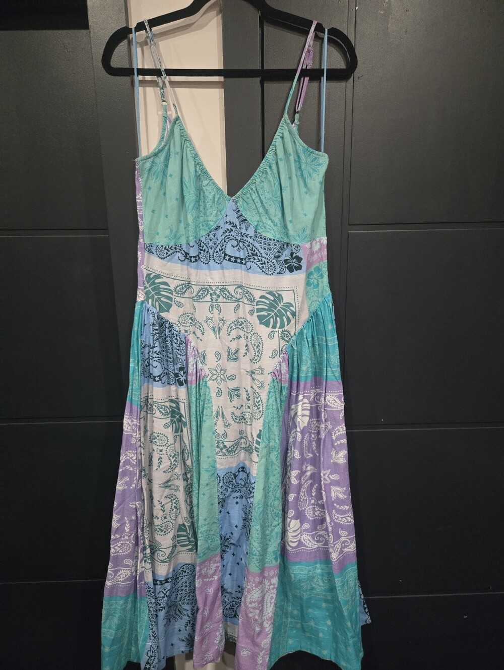 Women's Teal & Lavender Patchwork Maxi Dress Free People Large Euc